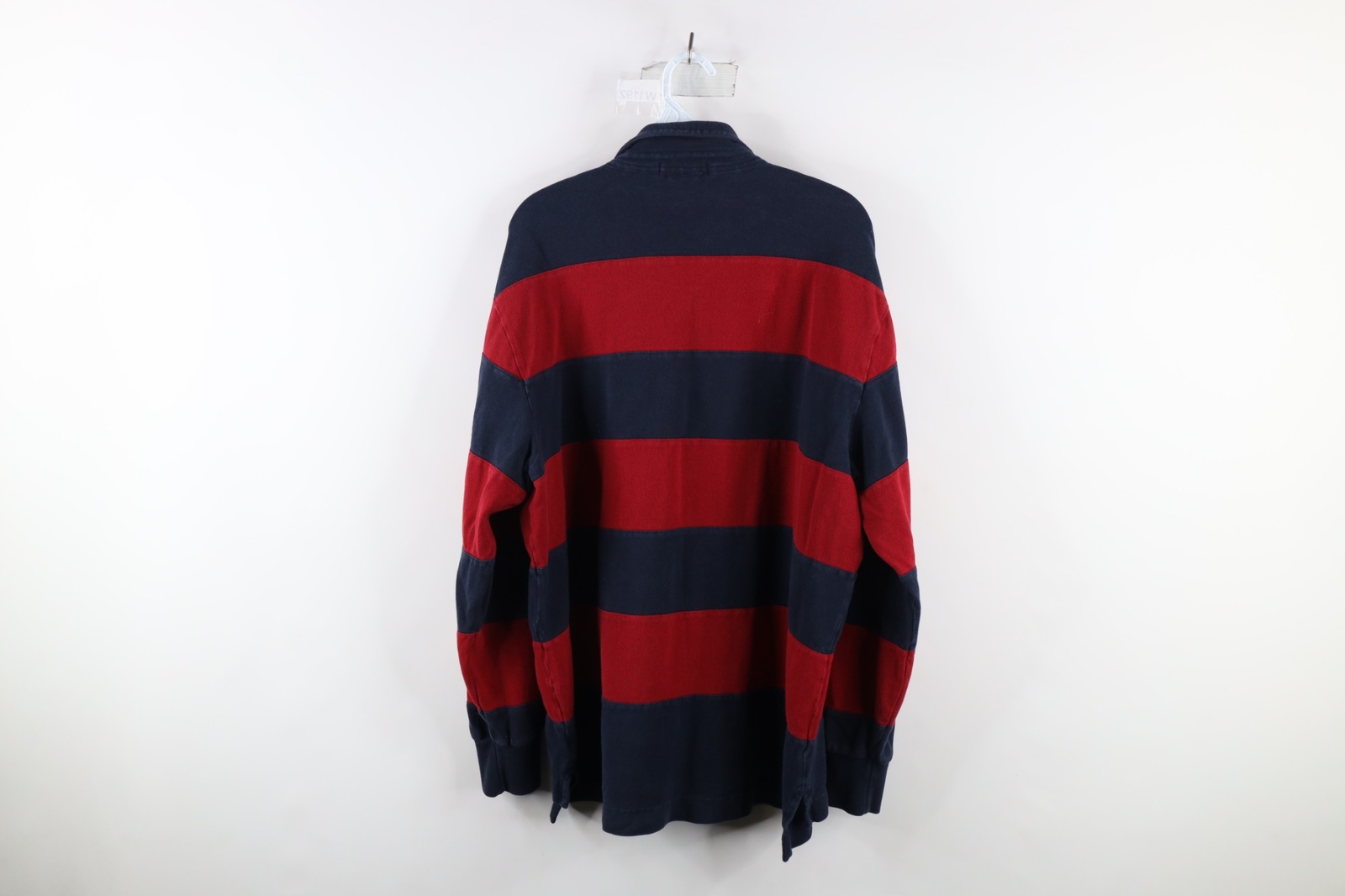 Vtg Nautica Mens Large Faded Striped Color Block Long Sleeve Rugby Polo Shirt image 8