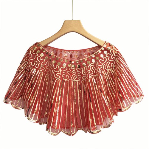 Femme Sequin Perlé Cape Boléro Châle Enveloppant Rétro Banquet Mariage Fête - Foto 4 di 13