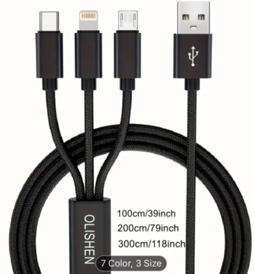3 in 1 USB Charging Cable Cord Type C USB For iPhone 14 13 12 Pro Max Xs Max