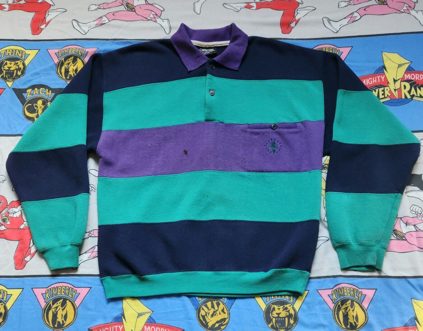 Vintage Color-Blocked Cherokee Sport Henley Polo Sweatshirt