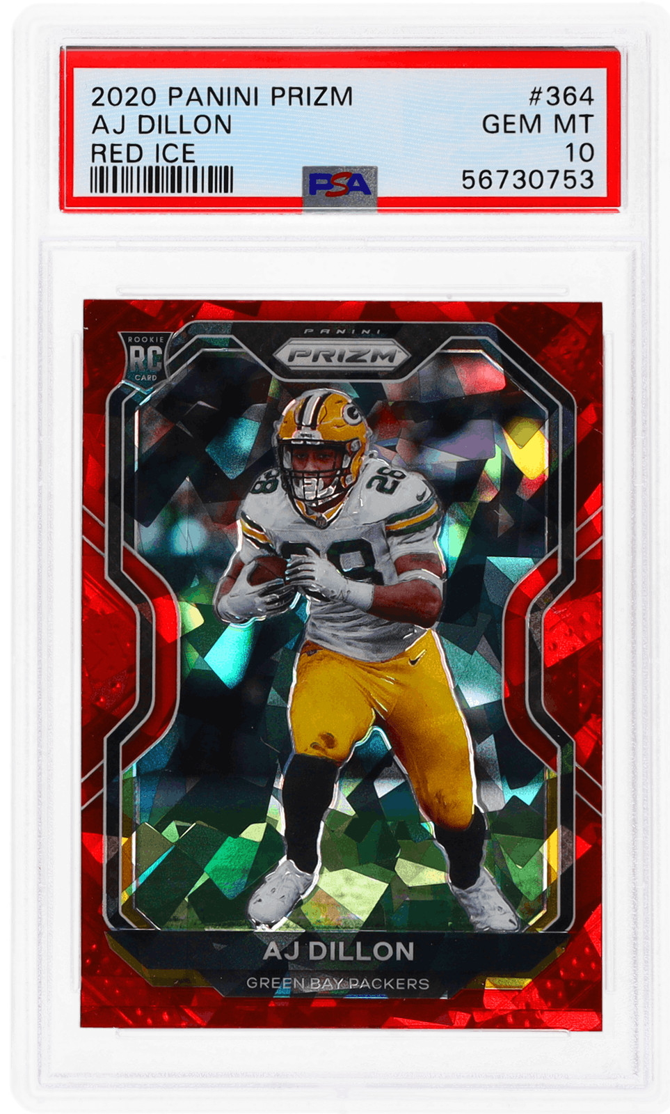 2020 Panini Prizm #364 A.J. Dillon Red Ice Prizm PSA 10 Rookie RC