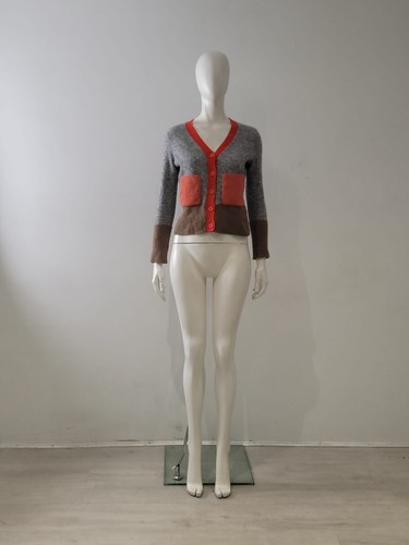 COS (S) Grey Wool Cardigan UK 8 10 EU 36 38 Cropped Patchwork Red Trim Pockets - Picture 3 of 13