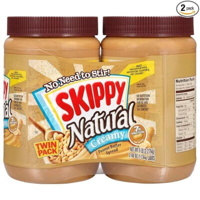 SKIPPY Natural Creamy Peanut Butter Spread Twin Pack 2-Pack-FREE SHIPPING