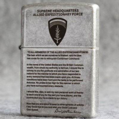 Zippo Feuerzeug 121FB Antique Silver Custom Design / Eisenhower Declaration Neu