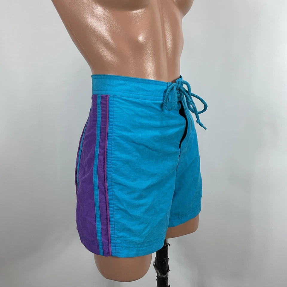 Vintage Womens Board Shorts Mini Stripes Surf Skate Y2K 90s Swim sz 11 Tie Front - Image 4 of 4