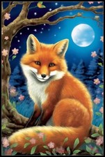 Red Fox in Moonlight 1 - Counted Cross Stitch Patterns - Color BW Symbols