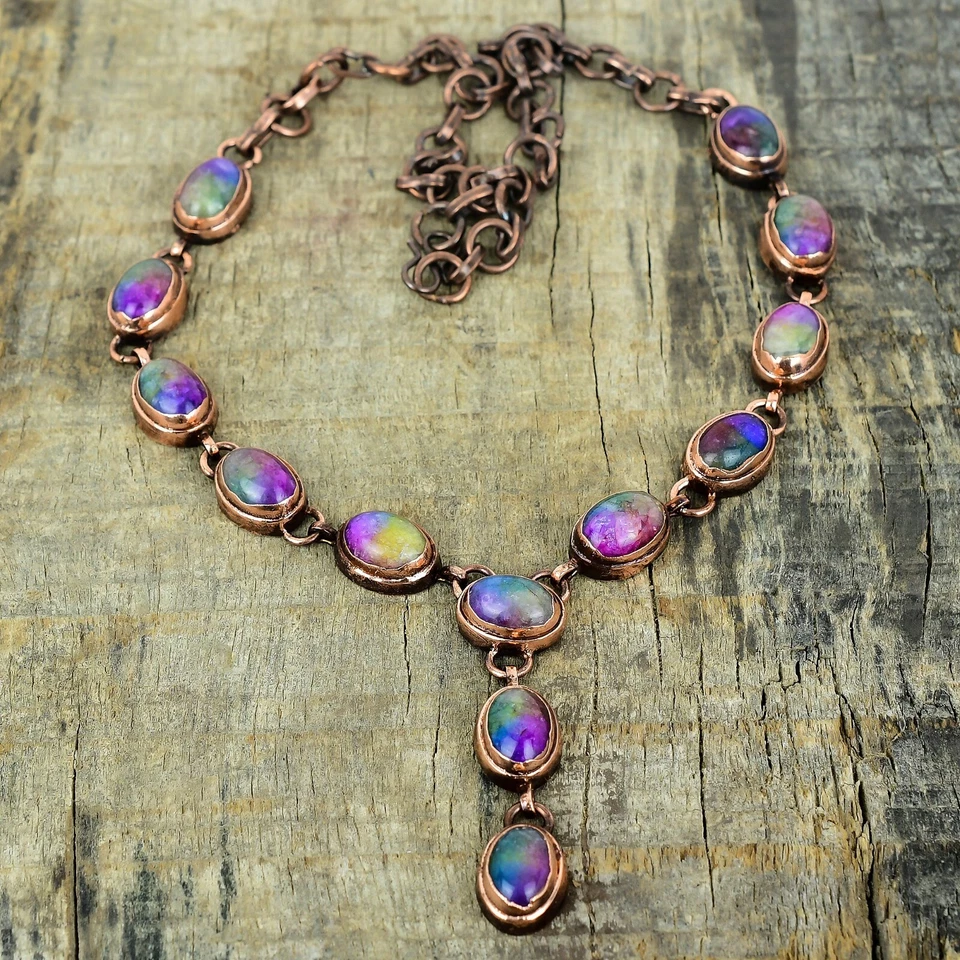 Natural Rainbow Solar Quartz Druzy Electroformed Chain Necklace Jewelry Copper - Image 3 of 4