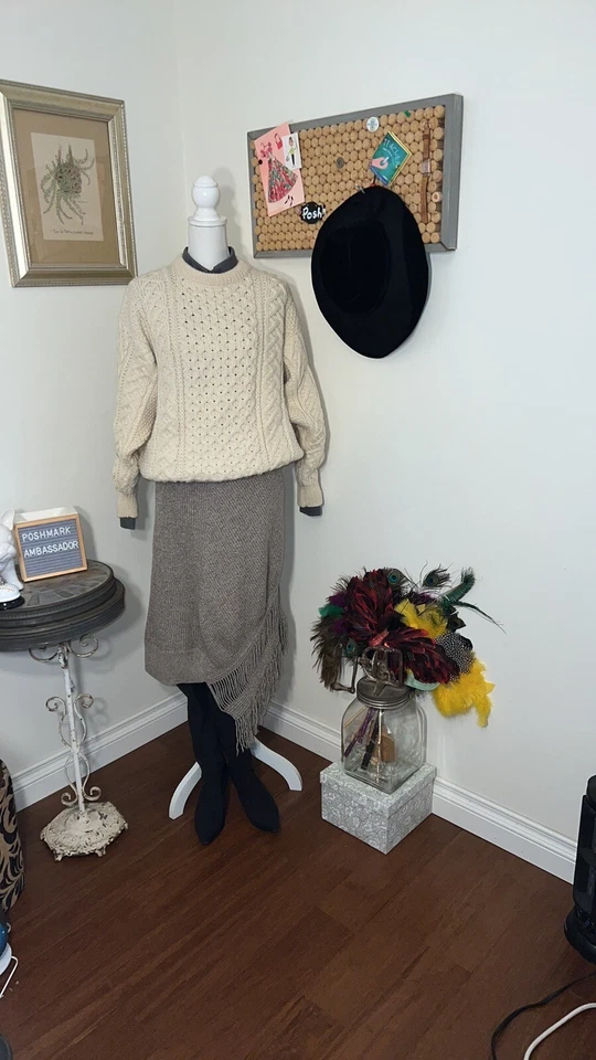 Falda midi Stella McCartney cachemir-lana flecos-dobladillo, beige talla 44 o  Foto 2 de 4