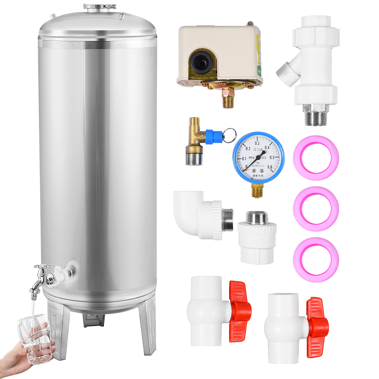 26.4 Gal. Pressurized Well Tank Stainless Steel Water Pressure Tank For Well Pum