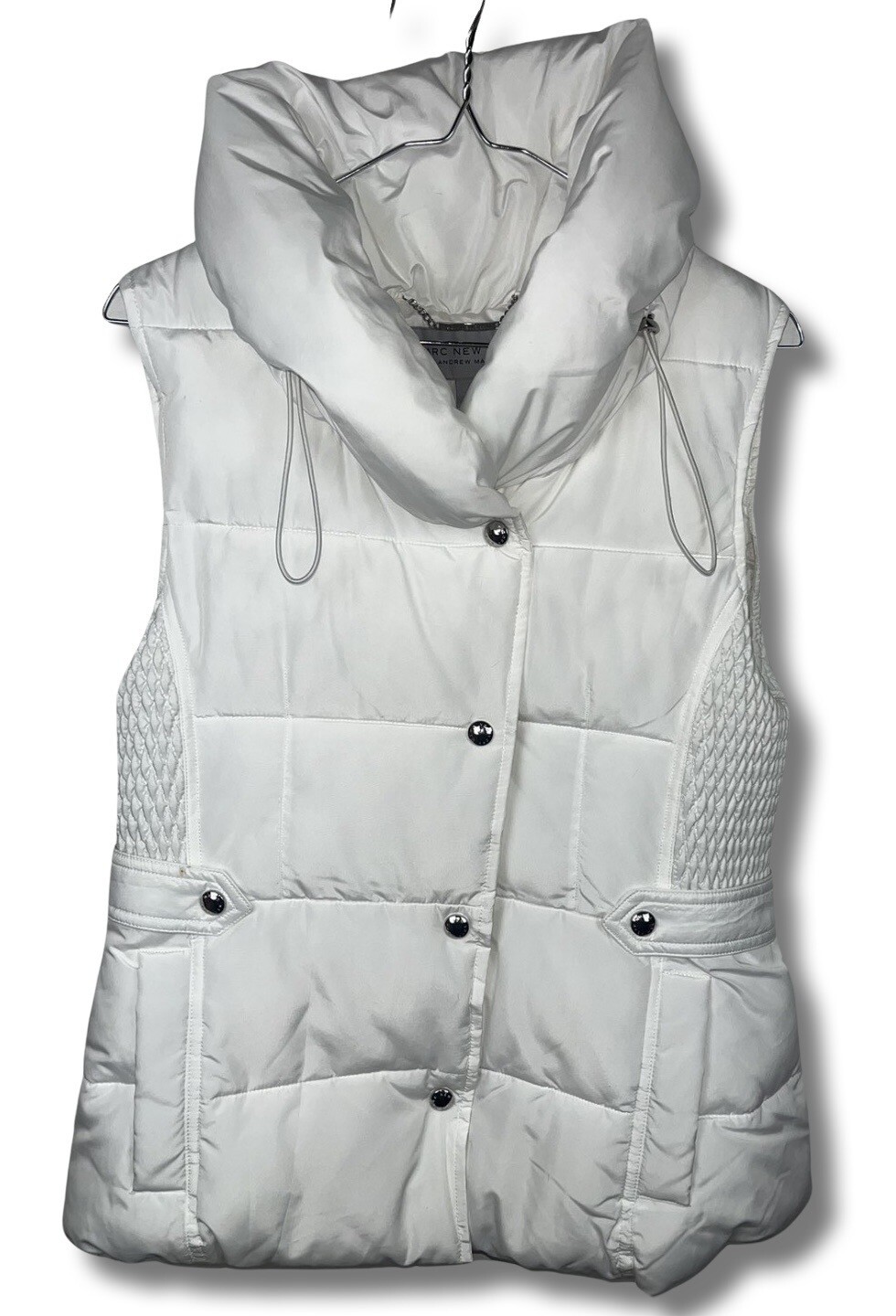 Marc New York Andrew Marc Womens White Puffer Neck Quilted Snap