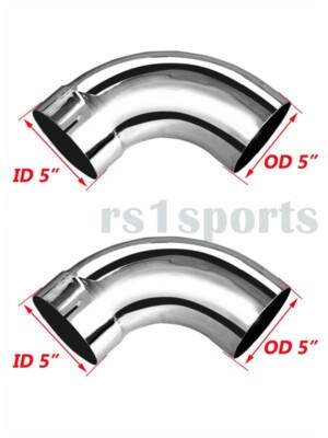 5 Inch 2pcs Chrome 90 Degree Elbow Pipe 5'' ID/OD x 10'' Arms Semi Truck Tube