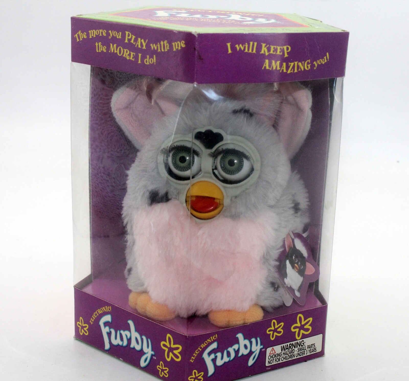 New Hasbro Furby Grey and Pink Fur Leopard Spots Blue Eyes Tiger 70-800 Toy 1998