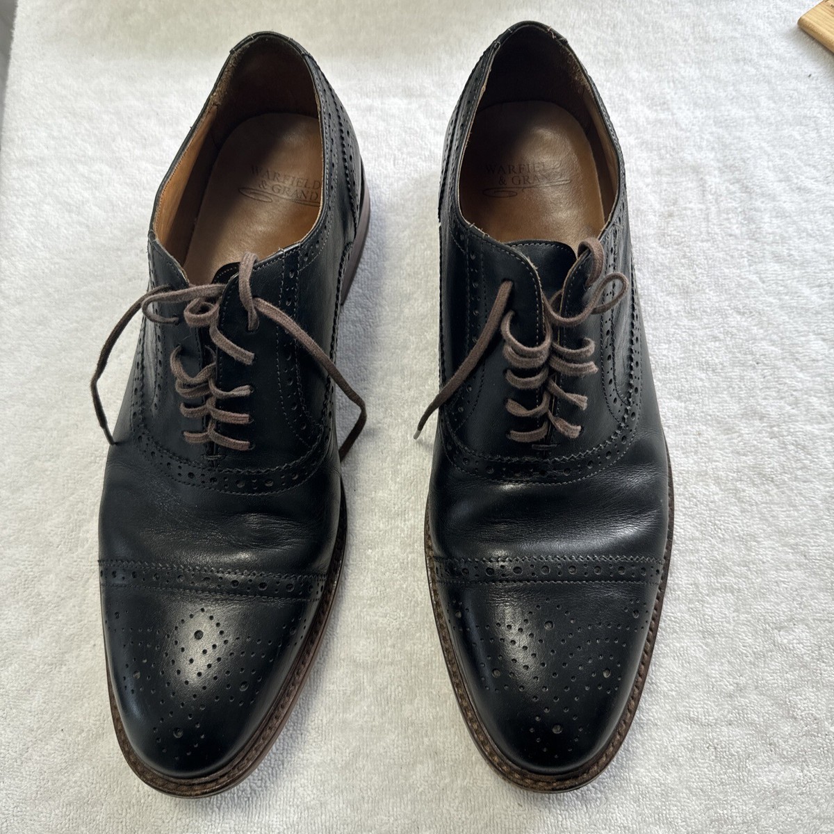 Hart Schaffner Marx Shoe Men 11 Oxford Cap Toe Formal Professional Classic Black Warfield Grand Black Leather Brogue Cap Toe Oxfords Dress  main image 4