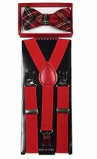 Simple & Elegant Suspender and Bow Tie Set for Boys Girls Children Red Mix Plaid