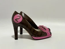 Vtg Christian Dior by John Galliano 2001 Brown Croc Embossed Number Heels 35