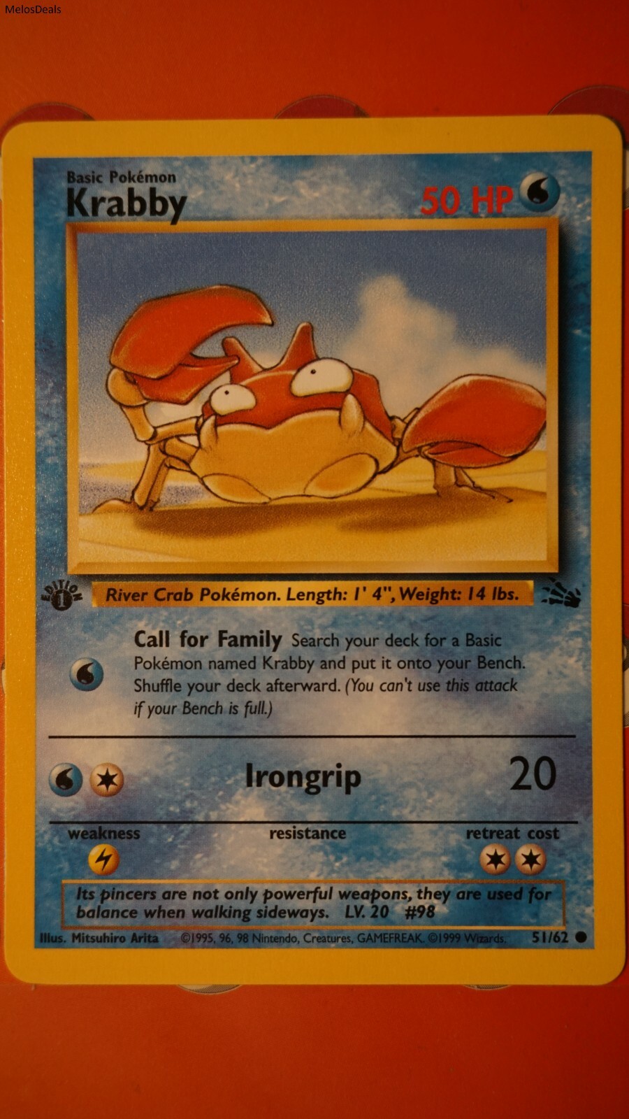 KRABBY 51/62 1ST EDITION  WATER FOSSIL POKEMON CARD TCG COLLECTABLE NM-Mint