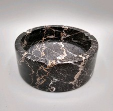 Vintage Ashtray, Black Marble Round stone 4" diameter