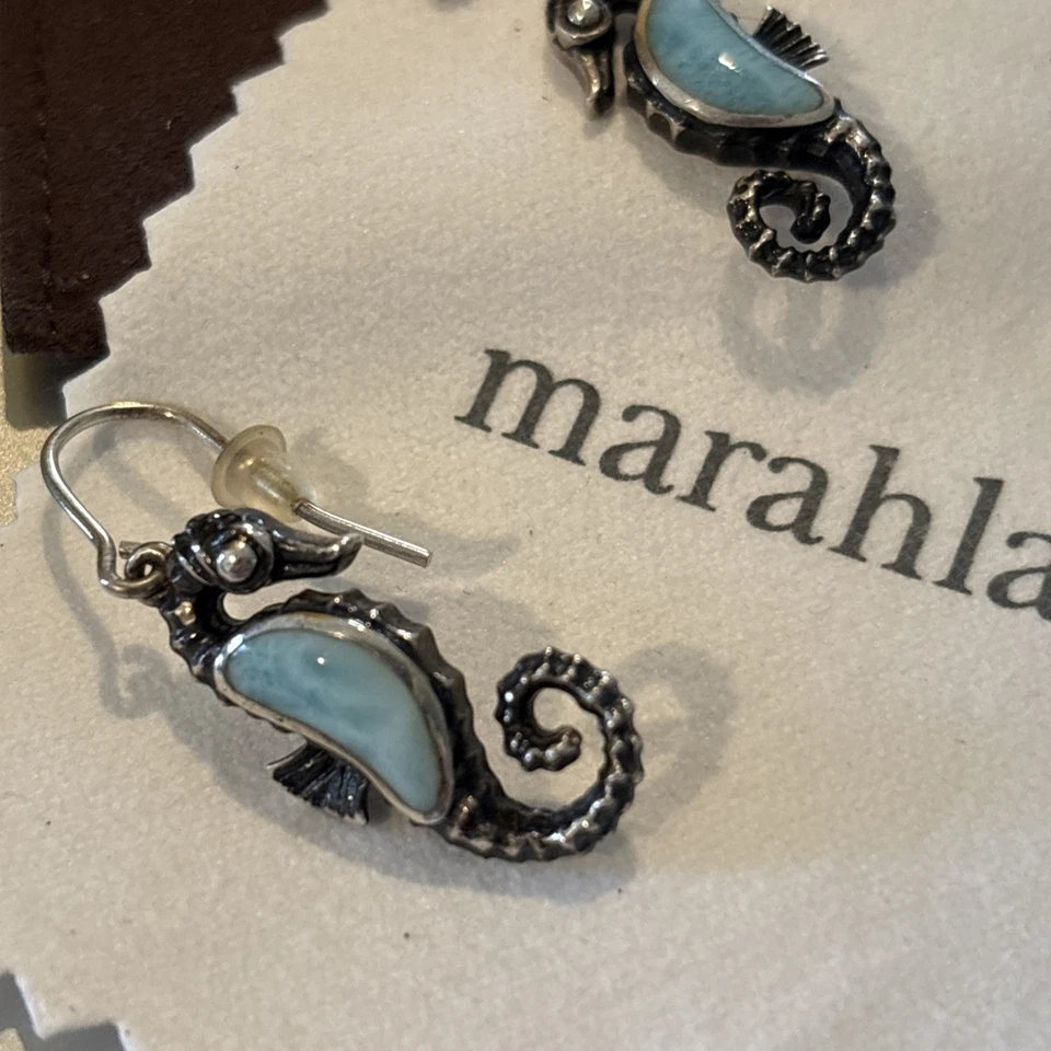 Collar y pendientes Marahlago Caballito de Mar Piedras Preciosas Larimar-Plata de Ley Foto 3 de 4