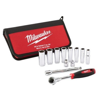Handwerker Ratsche - 3/8 Zoll - 12-teiliges Set - Vierkant Steckschlüssel - MILWAUKEE