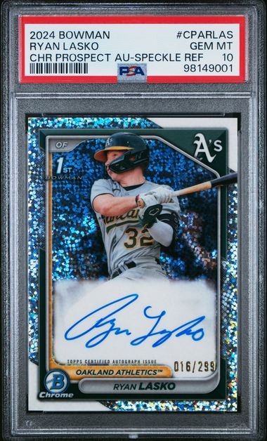 2024 BOWMAN CHROME PROSPECTS RYAN LASKO CPARLAS AUTO SPECKLE PSA GEM 10 /299