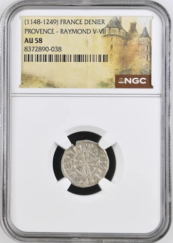 Raymond V France Provence NGC AU 58 Silver Denier Knights Templar Crusader