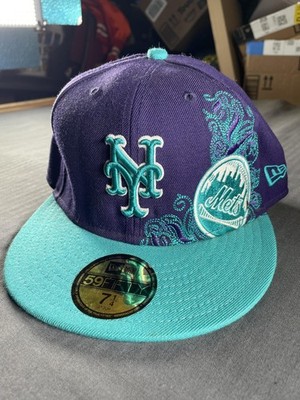 New York Mets Hat Cap Fitted Mens 7 1/4 Purple Teal MLB Y2K