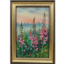 Summer nature Oil painting Original art Country Landscape meadow 4 x 6 mini Art