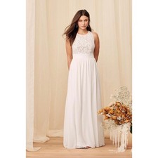 Lulus Maxi Dress Womens M White Lace Crochet Chiffon Bridal Rehearsal Formal