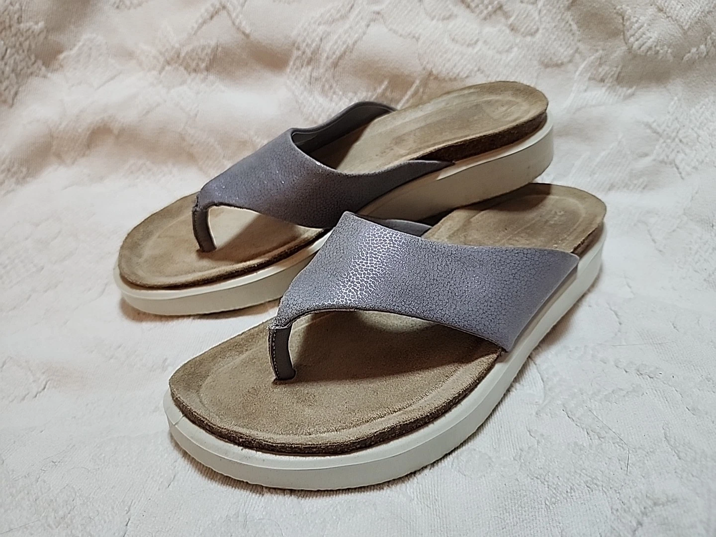 Infradito donna Ecco grigio in pelle con plantare in sughero morbidissimo taglia 37EU 6US