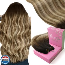 YoungSee 100G 14inch Weft Hair Extensions Human Hair Balayage Brown Human Hai