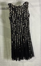 Xscape Petite Women's Black Tan Mesh Overlay Sleeveless Fit Flare Dress Sz 8P