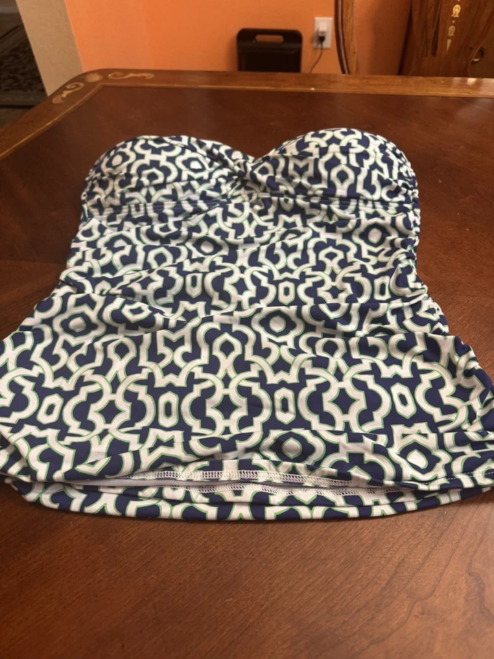 Tommy bahama без бретелек Бандо купальный костюм Топ с подкладкой синий зеленый белый танкини L - Изображение 2 из 4