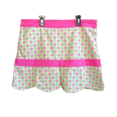 Birdies & Bows Golf Skort Size 10 Pink Green Geometric Scalloped Hem Pockets