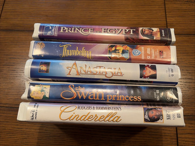 LOT (5) VHS Clamshell Cinderella Anastasia Thumbelina Swan Princess Prince Egypt