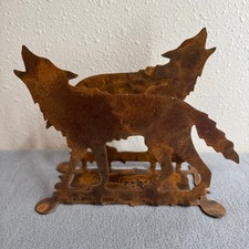 Rijline Wolf Silhouette Iron Metal Napkin Holder Signed Rustic Western USA Made
