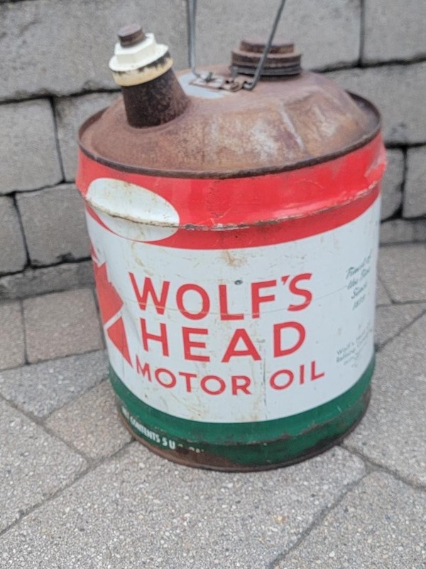 Vintage Wolf’s Head Motor Oil 5 Gallon Oil Can