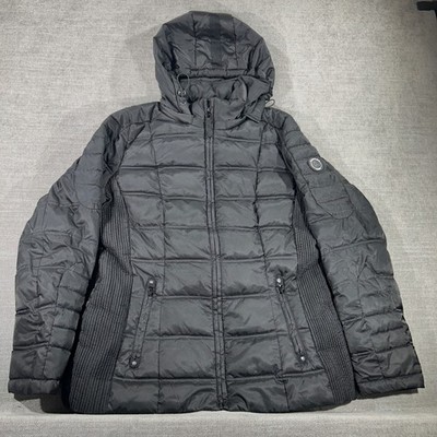 Nautica Puffer Jacket Womens Large Black Excellent Water Resistant Hooded Parka