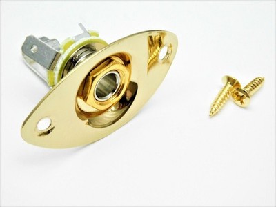 Gold Oval Shape Guitar Output Jack Plate with Nutrik Jack, and Mounting Screws