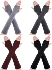 Bememo 4 Pairs Arm Warmer Fingerless Black, Light Grey, Dark Coffee 