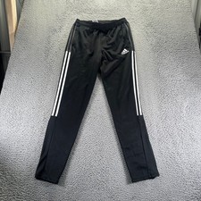 Adidas Track Pants Youth XL 15/16 Black Polyester Stretch Three Stripes Tapered
