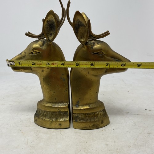 MCM Vintage Solid Brass Deer/Buck/Stag Bookends Set Of 2 (8.5”x9.25”) - Picture 20 of 21