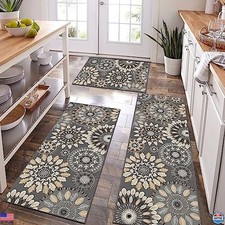 3 Piece Boho Kitchen Rug Mat Set, Non-Slip Washable Farmhouse Runner, 20"x32
