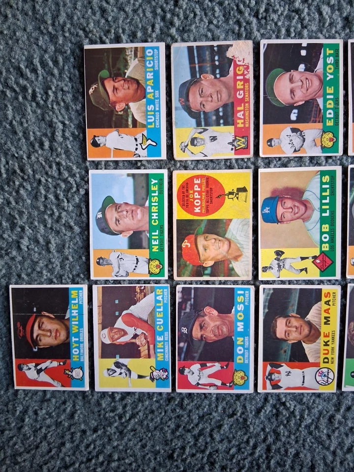 1960 TOPPS BASEBALL STARTER SET LOT(32/572)w/STARS,HOF,RC, Semi High-Numbers! - Image 3 of 4