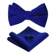 Mens Pre-Tied Bowties Velvet Solid Color Adjustable Pocket Square Cufflinks Set