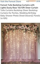 Tulle Backdrop Curtains with Lights Dusty Rose 2-10X5 Ft Sheer Curtain