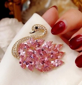 Authentic 2.90Ct Marquise Cut Lab Created Sapphire Swan Brooch Pin 14K Yellow Gold Plated