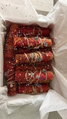 12 Dressed Love Spell Candles Red Beeswax Ritual Candle with Charms & Flowers