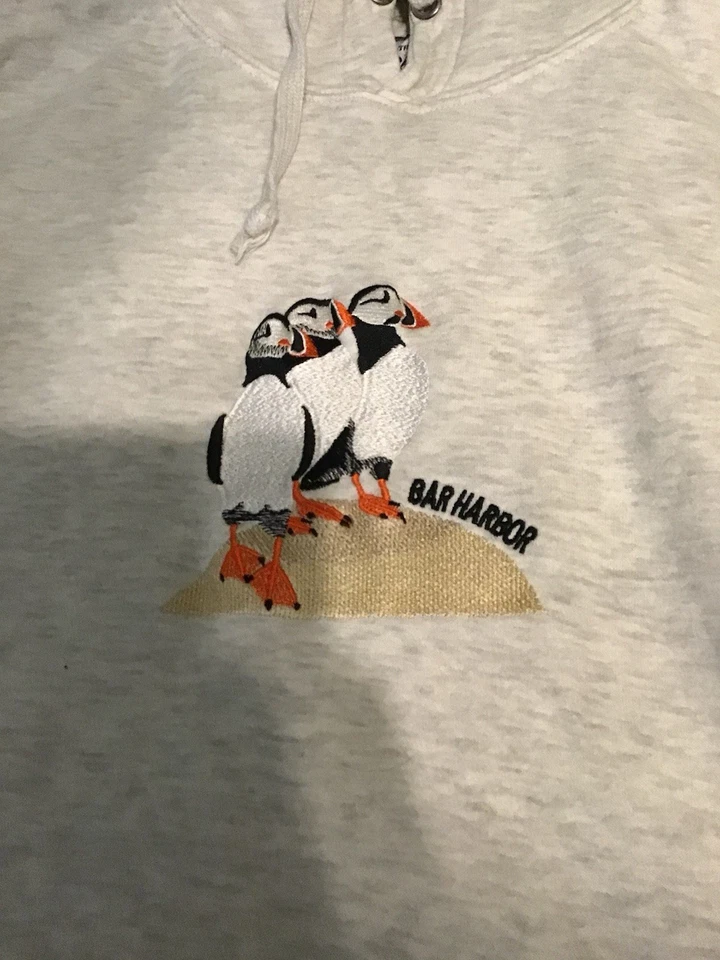 Sudadera con Capucha Bar Harbor Maine Vintage Puffin Blanco Crema Talla XL Unisex Foto 3 de 4