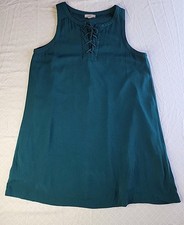 "LOFT" Dress Lace Up Neck Sleeveless Boho Shift Teal Green Women's Size Large