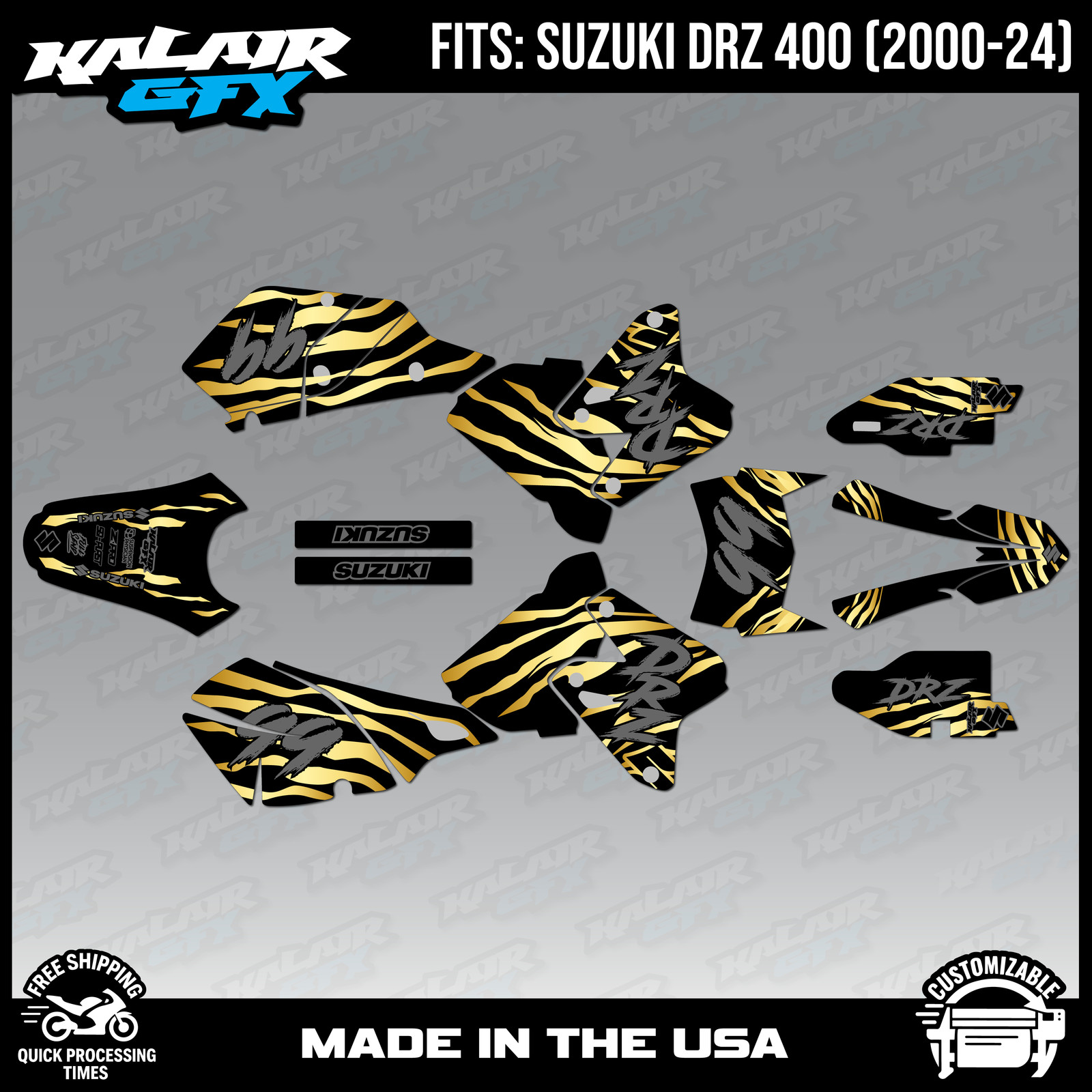 Graphics Kit for Suzuki DRZ400 SM, S and E (2000-2024) Raid-GOLD